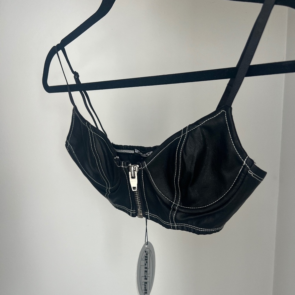 Black Leather Poster Girl XS Zip Up Bralette